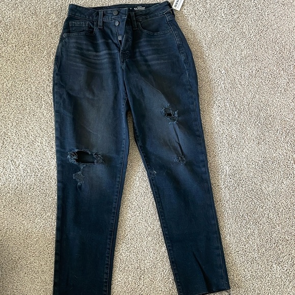 solid Black Distressed Straight Jeans - Picture 1 of 2